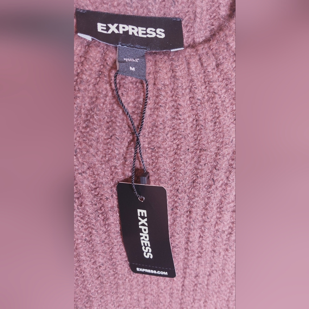 Express Chocolate NWT Raglan Long Sleeve Rib-Knit Sweater Dress Size Medium Mini - Picture 8 of 14